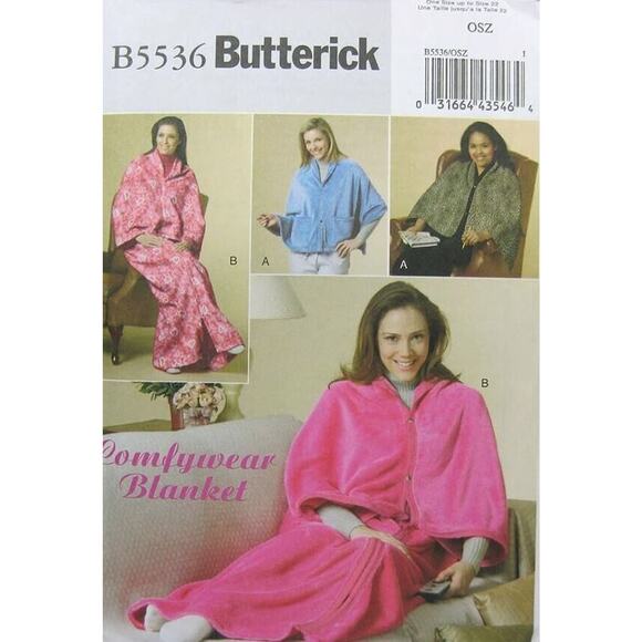 Butterick 5536 Sewing Pattern Comfywear Blanket Lounge Wrap One Size Uncut - Picture 1 of 2